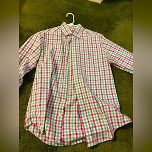 Green, Purple, and White Gingham Vineyard Vines Medium Shirt
